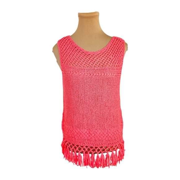 Lilly Pulitzer Hot Pink Neon Knit Fringe Top Sz S - Picture 1 of 9